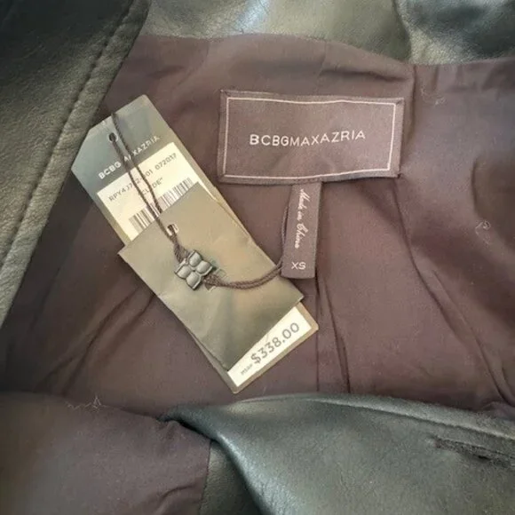 NWT BCBGMAXAZRIA Clyde Faux Leather Moto Jacket Top in Black XS - Picture 7 of 7